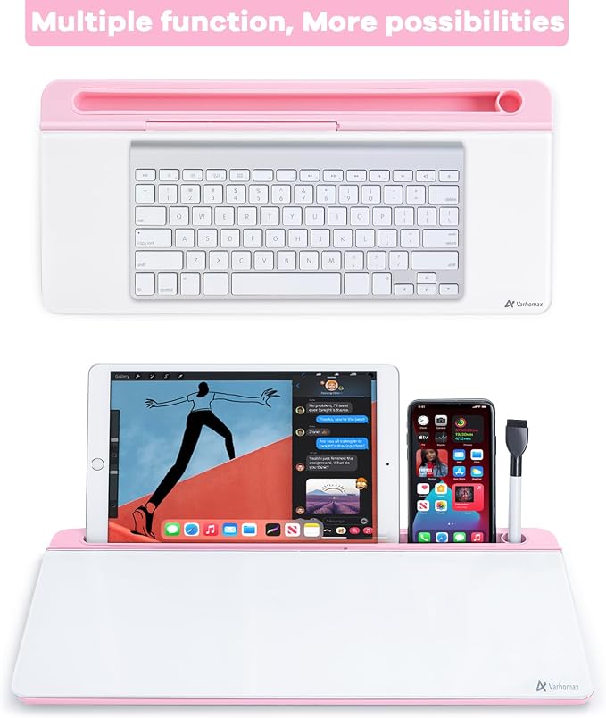 Varhomax Glass Desk Whiteboard with Storage, Desktop Organizer to-do List Memo Notepad Dry Erase White Board for Home Office and School Supplies (Pink) - Image 5