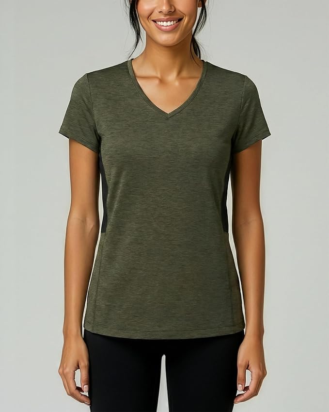 5 Pack Women's Dry Fit V Neck Workout Tops T Shirts Athletic Gym Yoga Tees | Available In Plus Size, Cooling Moisture-Wicking, Short Sleeve, Quick-Dry, Fitness, Stretch, Exercise, Running, Hiking - Image 3