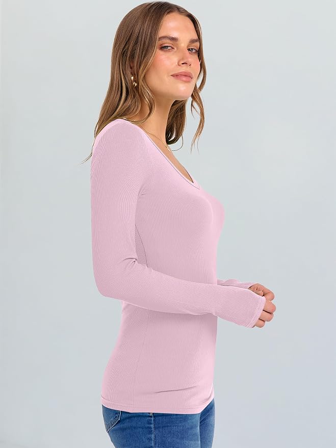 ANRABESS Long Sleeve V Neck Shirts for Women | Soft Comfy Ribbed Knit Fitted Tshirts, Casual Going Out Tops, 2026 Trendy Basic, Fall Winter Underscrub Layering Clothes - Image 4