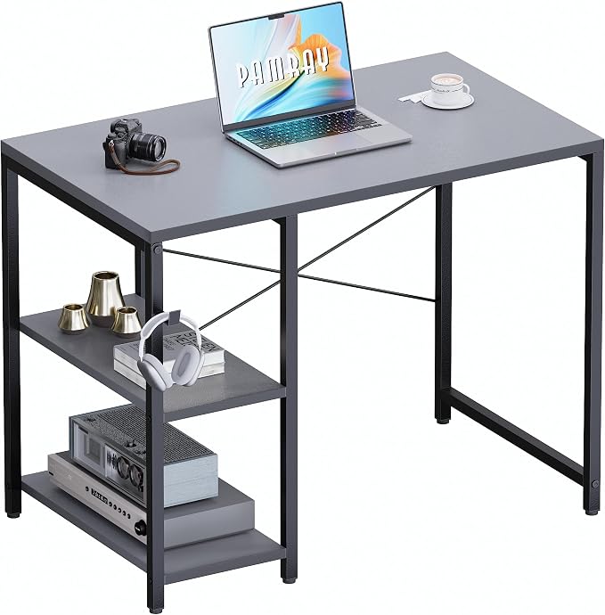 Pamray 32 Inch Small Computer Desk with Shelves for Bedroom Small Spaces | For Home Office, Dorm and Apartment, for Study and Writing, Headphone Hook, Space-Saving, Compact, Easy Setup by PAMRAY