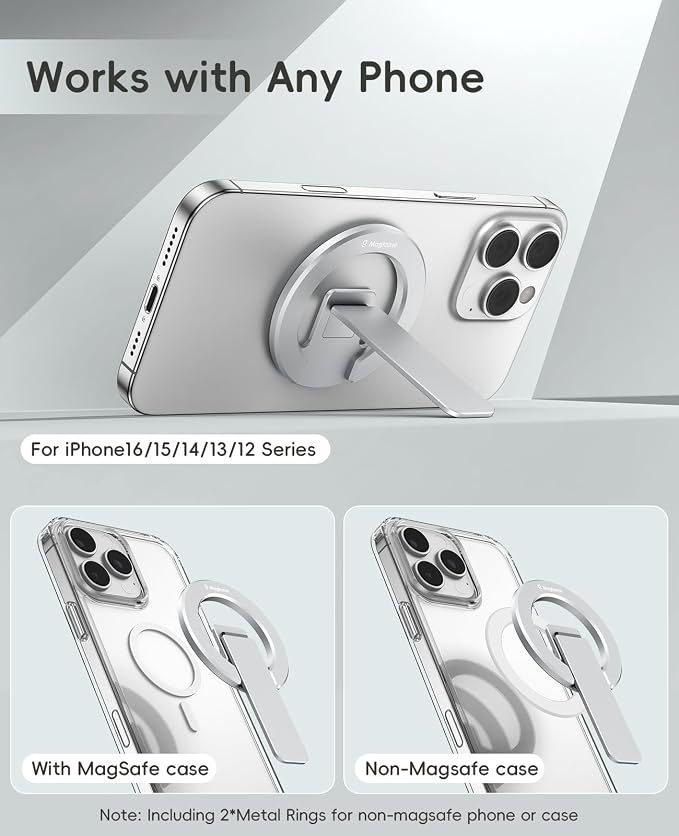 Double-Sided Magnetic Phone Stand Grip, Strong Magnetic Kickstand Desk Holder for Mag&Safe and Smartphone, Foldable Adjustable Design, Silver - Image 5
