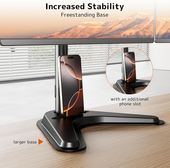 Triple Monitor Stand, Full Motion Arm Fits up to 27 inch | Free standing, Cable Management, 22 lbs Weight Capacity per Arm, 75/100 mm VESA, Black - Image 4
