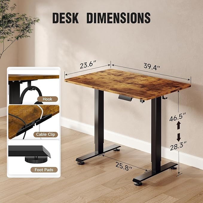 Veken Standing Desk, Brown, 39.4×23.6 Inch - Image 2