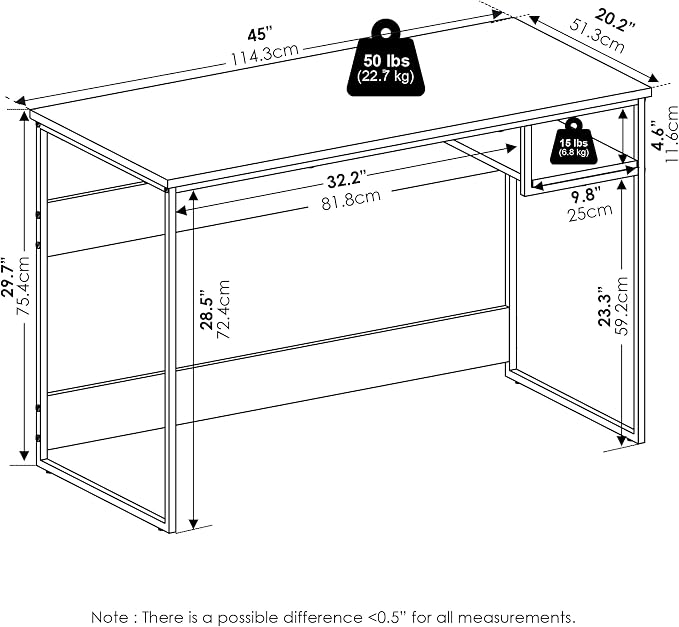 Furinno Moretti Desk, 45" Wide Metal Frame Gaming Desk with Open Shelf, Computer Desk, Writing Desk, Office Desk for Home Office, Study Room, Dorm, Bedroom, Solid White - Image 3
