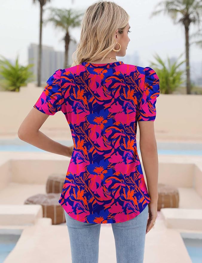 Ivicoer Puff Short Sleeve Shirt for Women Eyelet Tops Summer Crewneck Blouse Loose Fit S-XXL - Image 5