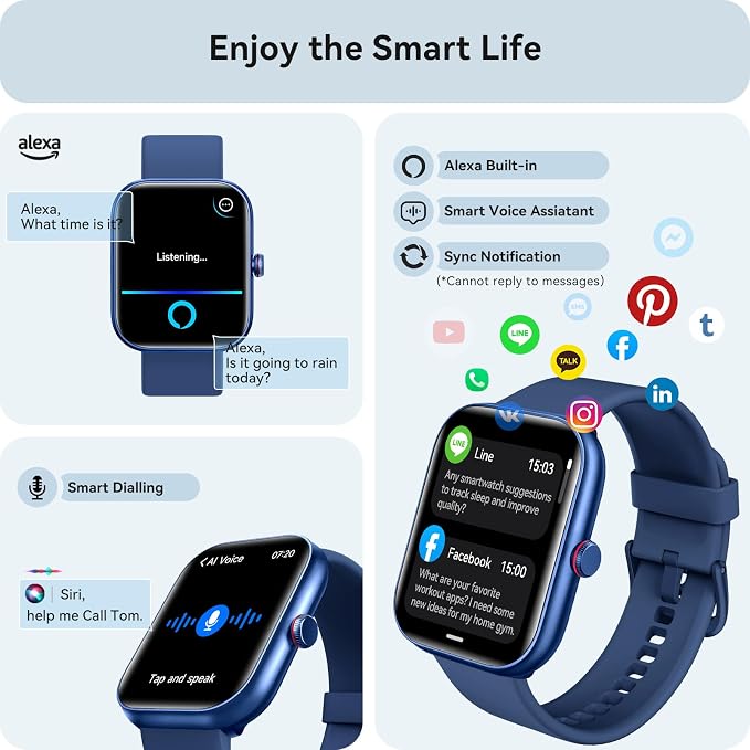 Smart Watch for Women Men, Smartwatch for iPhone & Android Bluetooth (Answer/Call) Built-in Alexa, 1.91" HD Fitness Tracker with 105+ Sport Modes, IP68 Waterproof, Sleep/Heart Rate/SpO2/Stress Monitor - Image 5