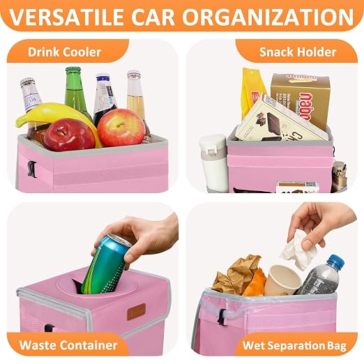 Vankor Pink Car Trash Can Cute, Pink Car Accessories for Women Waterproof Automotive Garbage Cans Leak Proof Vehicle Trash Can - Image 6