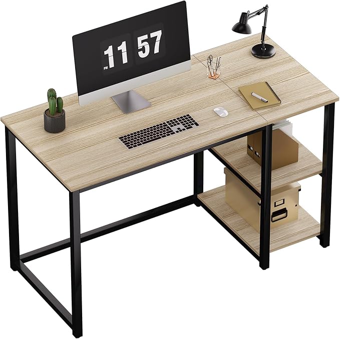 SINPAID Computer Desk 47 inches with 2-Tier Shelves Sturdy Home Office Desks with Large Storage Space Modern Gaming Desk Study Writing Laptop Table, Oak by SINPAID