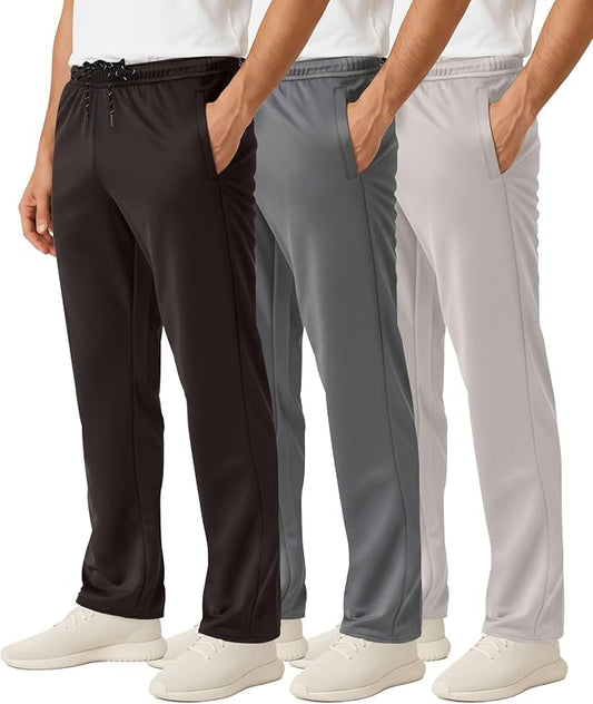 3 Pack Men's Mesh Open Bottom Sweatpants Active Athletic Workout Gym Pocket | Available in Big & Tall, Uncuffed, Elastic Waistband, Drawstring, Straight Leg, Running, Jogging, Exercise, Training, Sports by RealEssentials