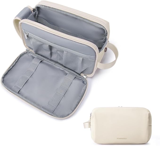 BAGSMART Toiletry Bag for Men, Travel Toiletry Organizer Dopp Kit Water-resistant Shaving Bag for Toiletries Accessories, Door Room Essentials,Beige-medium by BAGSMART