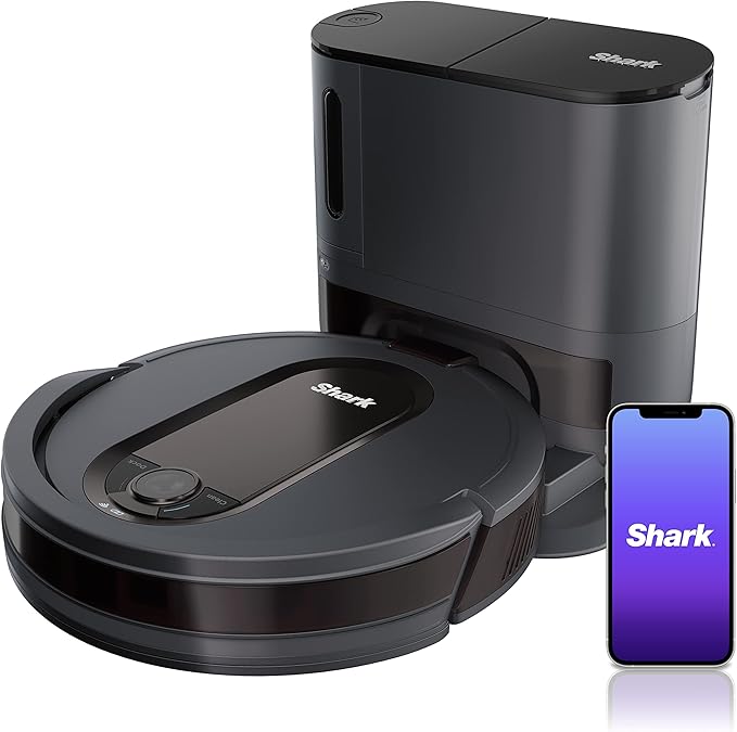 Shark EZ Robot Vacuum, Self-Empty Base, Dark Gray,RV912S | 30-Day Bagless Self-Empty Base, Row-by-Row Cleaning, Multi-Surface Brushroll, Recharge & Resume, Wi-Fi, Works with Alexa by Unknown