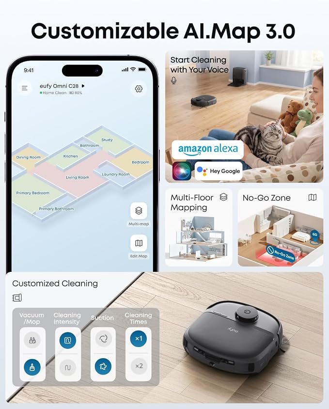 eufy C28 Robot Vacuum and Mop Combo, 15,000 Pa, HydroJet Roller Mop | Upgraded from X10 Pro, Zero-Tangle for Pet Hair, Auto Mop Washing&Drying, Self-Emptying&Refilling 2026 New - Image 9