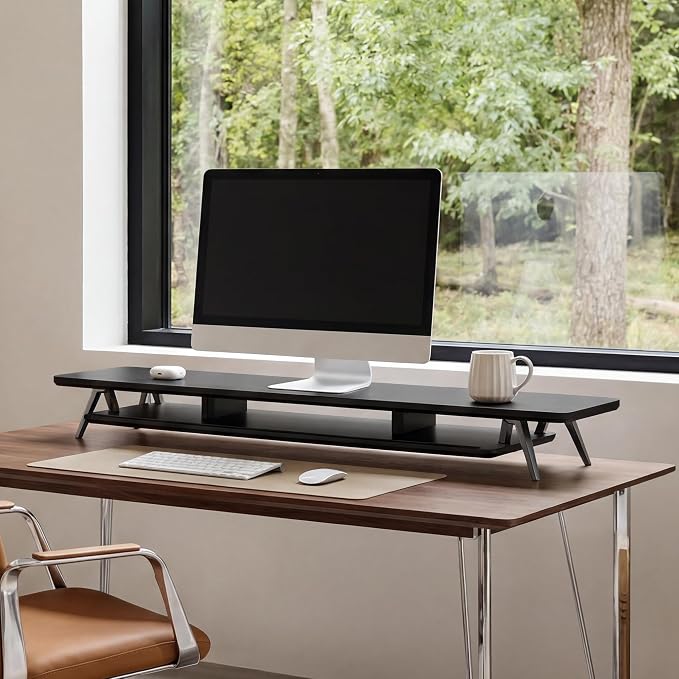 Fenge Dual Monitor Stand, Monitor Stands Riser for 2 monitors, 47.2 Inch Wood Desk Shelf with Storage Organizer and Cable Management for Office Desk Accessories - Image 7