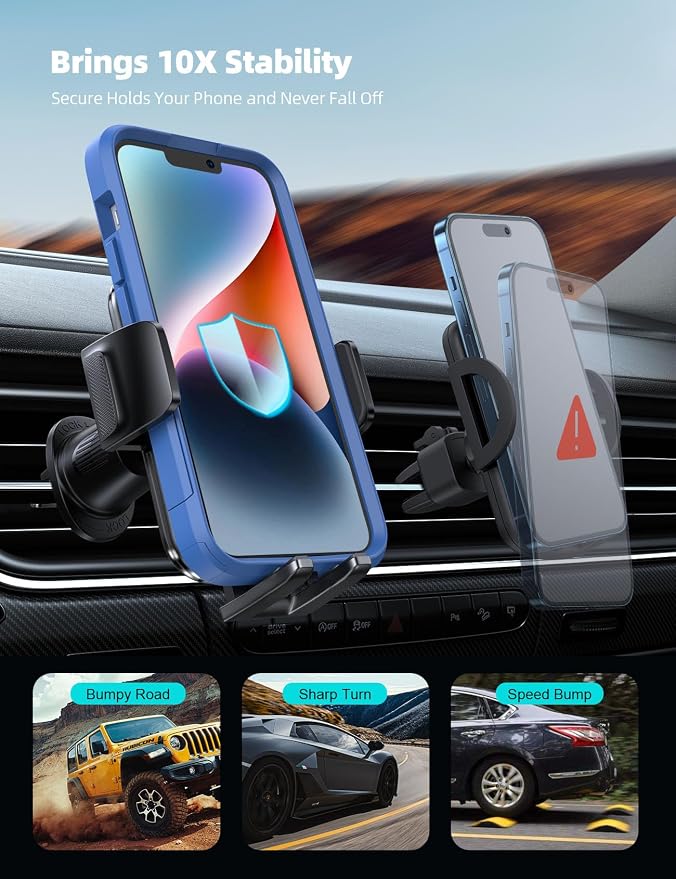 Lamicall 2026 Wider Clamp & Metal Hook Car Phone Holder Vent [Thick Cases Friendly] Phone Holders for Your Car Mount Gfts Automobile Hands Free Accessories for Women Men for iPhone 16 15 14 13 Pro Max - Image 3