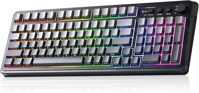 AULA Keyboard Gaming Wireless Creamy Computer Keyboards with Number Pad | Side-printed Light Transmission Letters Keyboard,99 Keys,RGB Backlit,Tri-Mode BT/2.4GHz/USB-C Connection,Gradient Grey by AULA