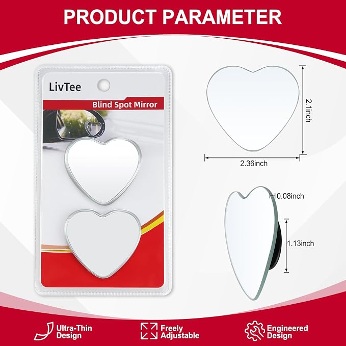 LivTee Blind Spot Mirrors, Heart Shaped HD Glass Frameless Convex Rear View Mirrors, Wide Angle Adjustable Stick for Side Mirror, Automotive Exterior Accessories for Car, SUV & Trucks, Pack of 2 - Image 3