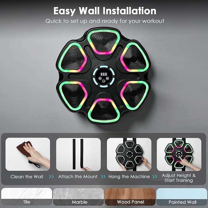 OurStarry Smart Music Boxing Machine for Adults and Kids, Wall Mounted Punching Trainer with Boxing Gloves, LED Electronic Target, 9 Modes and 9 Speeds, Home Gym Workout Equipment - Image 5