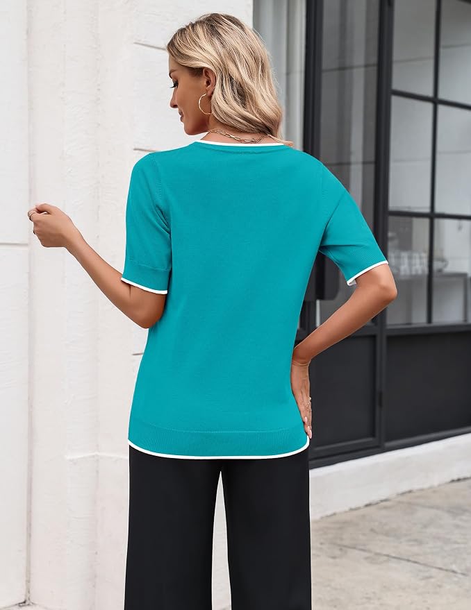 Zeagoo Women's Short Sleeve Sweater 2026 Spring Summer Tops Lightweight Casual V Neck Sweaters Dressy Work Blouses Clothes - Image 3