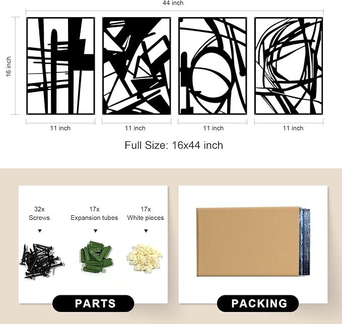 Glamativity Large 4 Pack Black Abstract Metal Wall Art, Minimalist Décor Single Line Art Wall Décor, 3D Textured Metal Wall Sculptures, for Living Room Bedroom Bathroom Study Room (Black, L Size 22.5 - Image 5