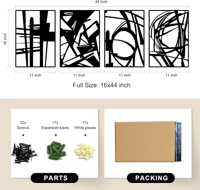 Glamativity 4 Pack Black Abstract Metal Wall Art, Minimalist Décor Single Line Art Wall Décor, 3D Textured Metal Wall Sculptures, for Living Room Bedroom Bathroom Study Room (Black Abstract, M Size 16 x 11'') - Image 5