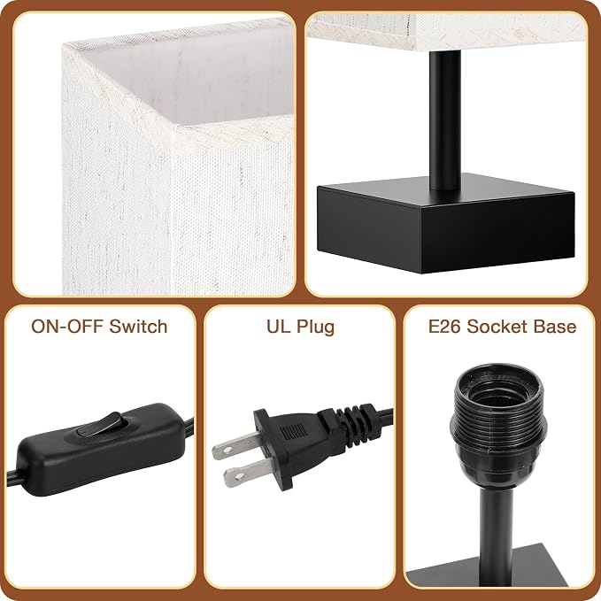 aooshine Beige Bedroom Table Lamp Set - Bedside Lamps for Nightstand Set of 2, Minimalist Lamps for Desk, Dorm, Kids Room, Bulb Not Included | Inline Rocker Switch, Corded Electric, Bulb Not Included, 12.8" Mini Table Lamps for Bedroom, Nightstand, Des... - Image 3