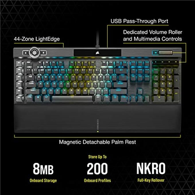 Corsair K100 RGB Mechanical Gaming Keyboard - Cherry MX Speed RGB Silver Keyswitches - PBT Double-Shot Keycaps - Elgato Stream Deck and iCUE Compatible - QWERTY NA Layout - Black - Image 10