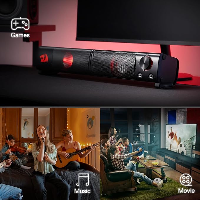 Redragon GS550 PC Gaming Speakers 2.0 Channel Stereo Enhanced Sound, Black | Compact Maneuverable Size, Headphone Jack, Decent Red Backlight, Plug & Play USB Powered Desktop Computer Speaker - Image 8