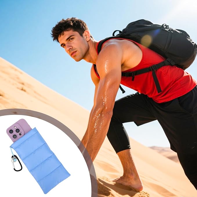 Lyreh Down Cotton Buckle Warm Phone Case, Protects from Freezing and Overheating, Perfect for Outdoor Camping (Light Blue) - Image 6