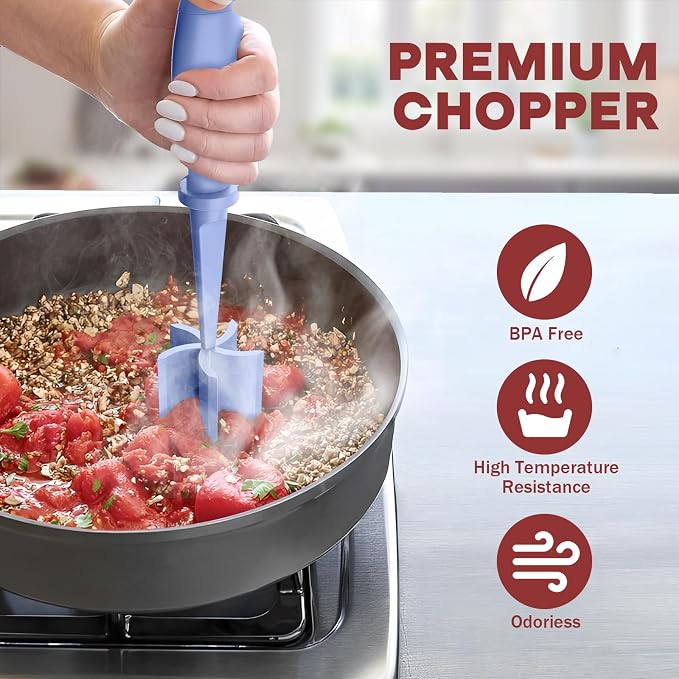 2Pack Meat Chopper Upgrade Hamburger Smasher, Masher for Ground Beef | Heat Resistant, Food-Grade Nylon, for Ground Turkey/Chicken and More, Non Stick Mix Grinder, Dishwasher Safe, Purple - Image 5
