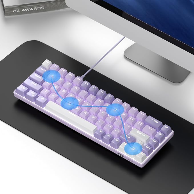 MageGee Portable 60% Mechanical Gaming Keyboard, MK-Box LED White Backlit Compact 68 Keys Mini Wired Office Keyboard with Red Switch for Windows Laptop PC Mac - Violets - Image 7