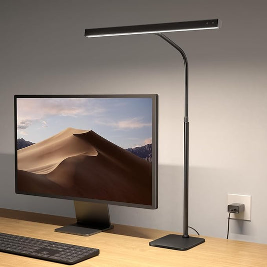 SUPERDANNY LED Desk Lamp for Home Office, Eye-Caring Desk Light with Base, 12W Touch Control 3 Colors Dimmable Brightness, Gooseneck Architect Lamp for Computer Monitor Reading Workbench, Black by SUPERDANNY