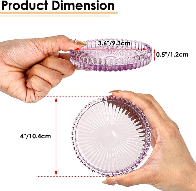 Modern Clear Coaster Set of 5- Glass Coasters for Drinks Crystal Coaster Round Cup Coasters Coffee Table Decor for Office, Kitchen, Bar, Dining Room, Living Room, Patio(Clear Purple) - Image 3