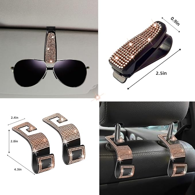 NBTEPEM 27 PCs Gold Champagne Bling Car Accessories Set for Women, Steering Wheel Covers Universal Fit 15 Inch, Bling License Plate Frame, Bling Phone Holder, Bling Car Coasters - Image 9