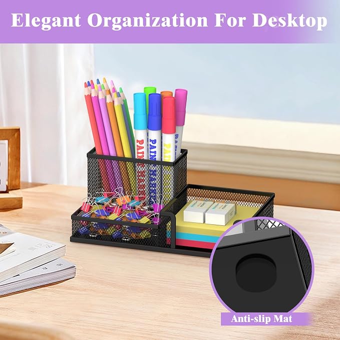 SUPEASY Pen Holder Desk Organizer, 2Pack Office Supplies Pencil Holder with 3 Compartments, Desk Accessories and Workspace Organizers for Home School Classroom, Black - Image 4