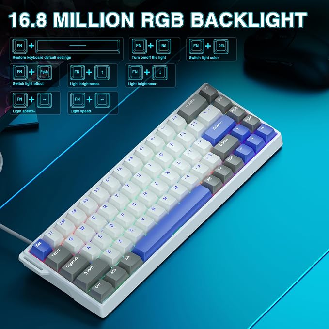 AULA WIN68 HE MAX - Hall Effect Gaming Keyboard with Magnetic Switch, Adjustable Actuation Fast Trigger Mode, 8KHz Polling Rate, RGB Backlit Wired Mechanical Gaming Keyboard 60 Percent Compact Design - Image 6