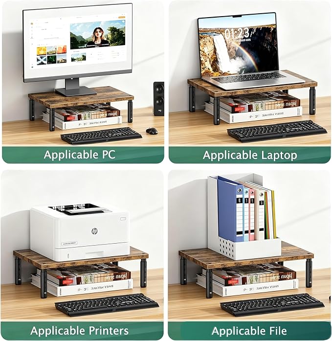 OPNICE Adjustable Monitor Stand Riser for Desk, Computer & Laptop Stand, Desk Organizers and Accessories, Office Desk Accessories & Workspace Organizer for Home Office, Brown Wood - Image 5