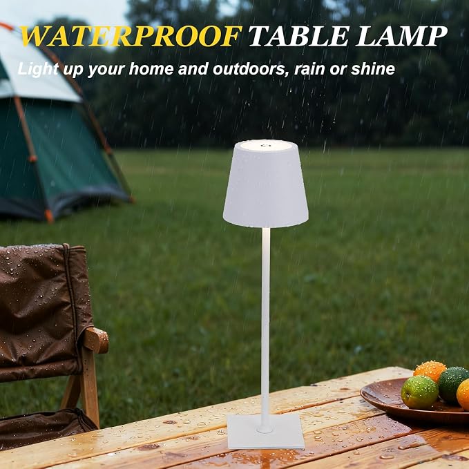 Kakanuo White Gold Cordless Rechargeable Table Lamp 5000mAh Battery Operated Lamps, 3 Colors Stepless Dimming Touch Lamp for Living Room, Kitchen Counter, Dining, Outdoor Patio, 2 Pack - Image 7