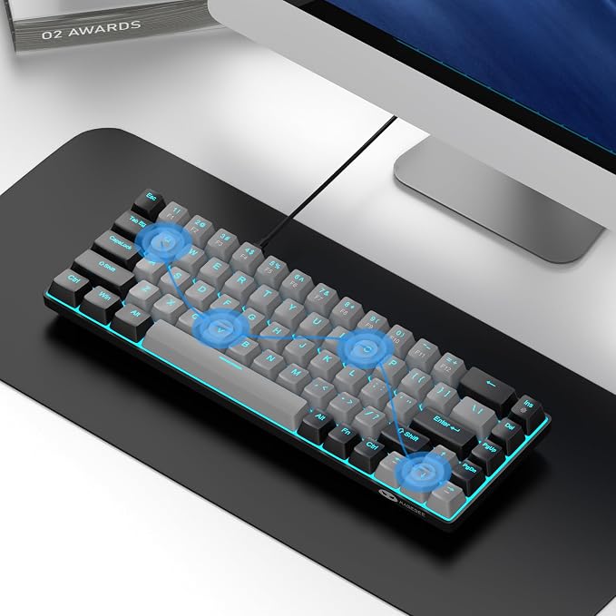 MageGee Portable 60% Mechanical Gaming Keyboard, MK-Box LED Backlit Compact 68 Keys Mini Wired Office Keyboard with Blue Switch for Windows Laptop PC Mac - Grey/Black - Image 6
