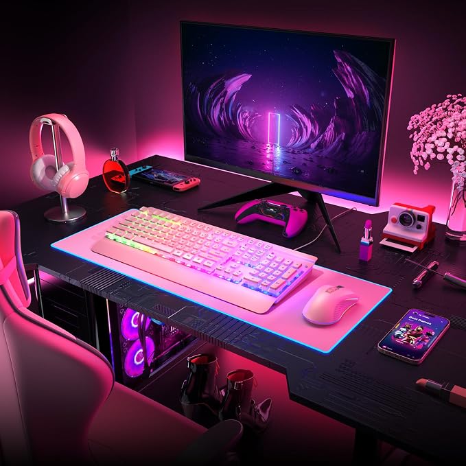 Pink Creamy Keyboard, 104 Keys All-Metal Panel, Rainbow LED Backlit Silent Gaming Keyboard, Wrist Rest, PBT Keycap, Anti-ghosting Keys, Light Up USB Wired Computer Keyboard for PC | Pink Creamy Keyboard Rainbow LED Backlit, Wrist Rest, PBT keycaps, Ant... - Image 7