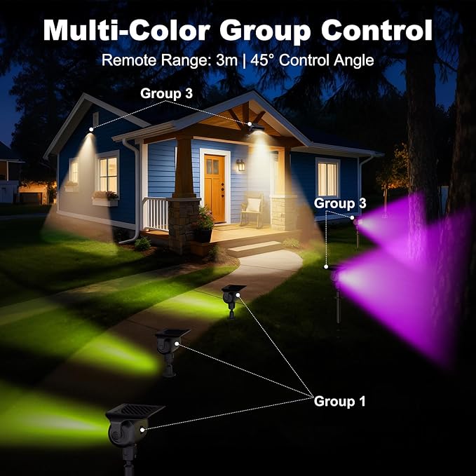 Nreonrick RGB Multicolor Solar Spot Lights 360° Adjustable Solar Lights Outdoor IP65 Waterproof with 2-in-1 Solar Powered Spotlights for Landscape Lighting for Garden,Yard,Pathway (Multi Color,4 Pack) - Image 4