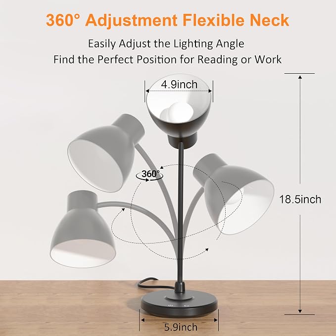 LED Desk Lamp for Home Office with Wireless Charger, Black | 3 Color Modes Dimmable Eye-Caring Study Reading Dorm Desk Lamp, 360° Flexible Arm Table Lamp for College Dorm Room, 800 Lumen - Image 4