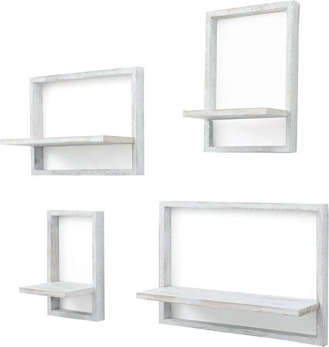PHOENANCEE Square Floating Shelves,Framed Wall Shelf Decorative Set of 4,Modern Plants Hanging Display Art Decor Storage for Livingroom Bedroom Bathroom Farmhouse,Home Light Wood,Rustic White - Image 6