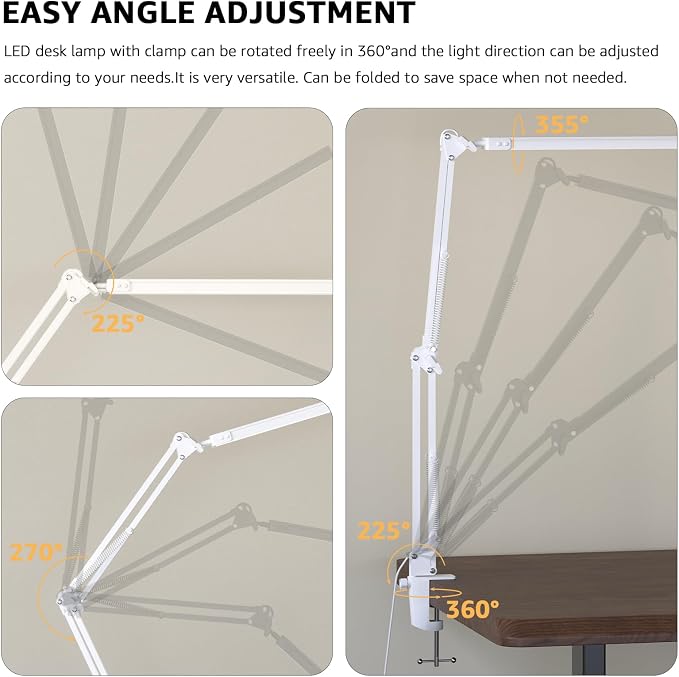 Upgrade Swing Arm LED Desk Lamp with Clamp, 80 LED Beads, 5 Color Modes & 11 Brightness Levels, 360° Adjustable Arm, Eye-Caring Light CRI95, Timer & Memory Function, for Office, Study, Crafting - Image 6