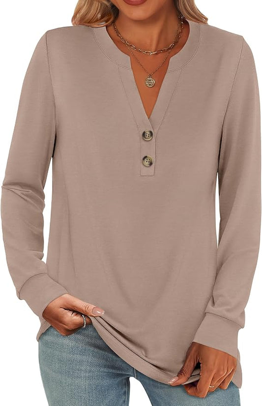 ANRABESS Women's Long Sleeve Shirts 2026 Spring Fashion Dressy Casual Tops Trendy Henley Blouses Cute Work Outfits Clothes by ANRABESS
