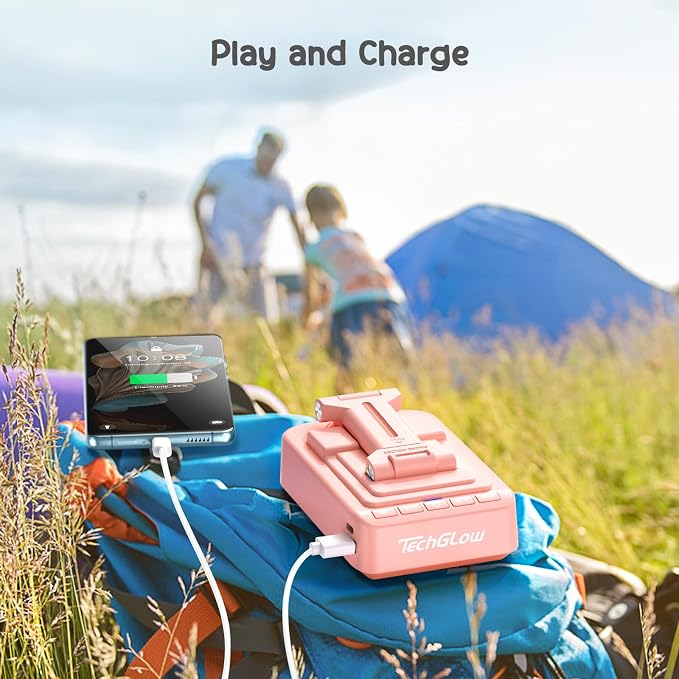 TechGlow Gifts for Men Women Foldable Cellphone Stand with Bluetooth Speaker and Charging Function 360° Rotatable Phone Stand Birthday Gift Idea for Mom Dad Cool Tech Gifts-Pink - Image 3