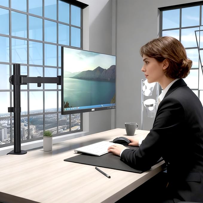 Single Monitor Arm Mount for 13-32 Inch Screen Up to 22lbs | Ultrawide Screens Up to 38 Inch Fully Adjustable Stand with C-Clamp/Grommet Base Tilt Rotation Max VESA 100x100 - Image 5