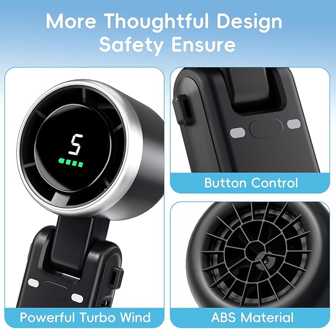 Morelax Personal Handheld Fan,High-Speed Turbo Fans,5-Speed with LED Display,Powerful Motor,4000mAh,USB Rechargeable Portable Cooling Fan for Outdoor Activities,Travel,Working,Black - Image 7