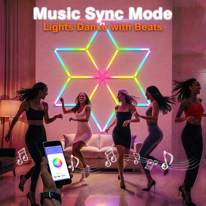 RGB Hexagon Garage Lights, Snowflake Hexagon Led Lights with Music Sync Mode, App & Remote Control RGB Ceiling Lights for Party, Gym, Studio, Gaming Room - Image 5