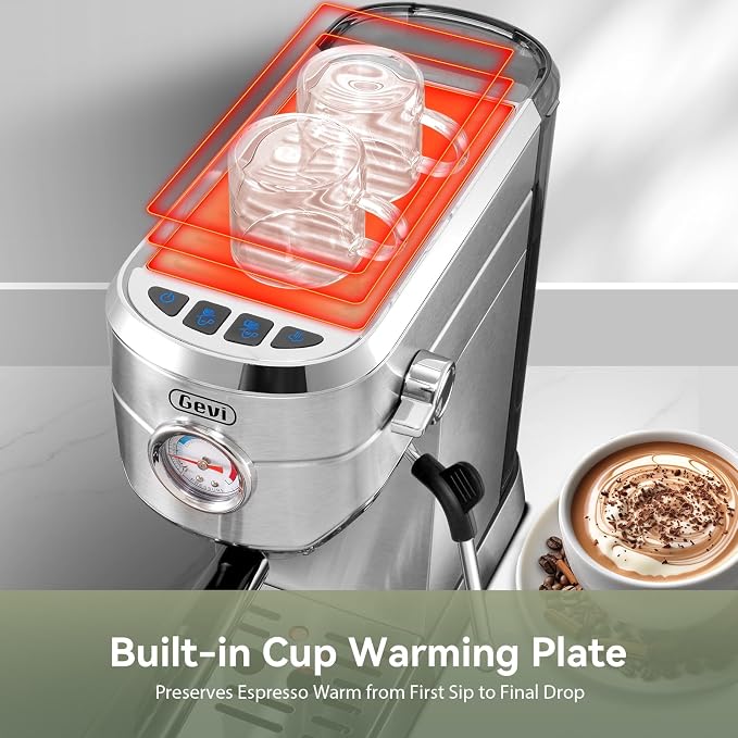Gevi 20 Bar Compact Espresso Machine for Home,Latte、Cappuccino Coffee Maker | Removable Water Tank; Include Necessary Accessories; Can Make Americanos; Easy to Clean and Maintain; with Milk Frother; - Image 7