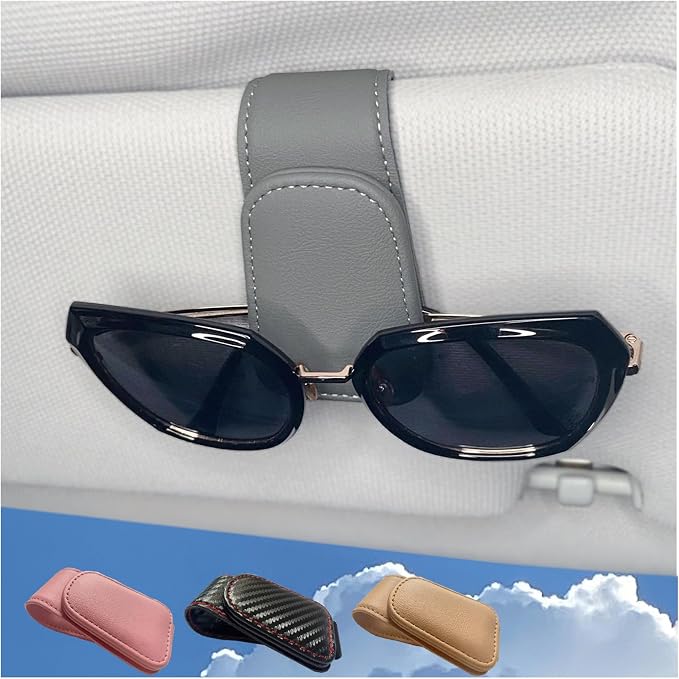 CHOSMOYI Magnetic Leather Sunglass Holder for Car, Sunglasses Clip for Car Visor, Auto Interior Accessories Universal for Different Size Eyeglasses (Grey) by Unknown
